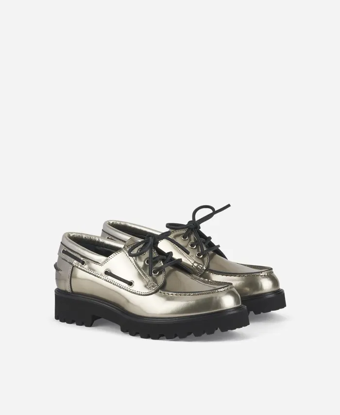 AGL Metallic Laceup Platinum Goldie Barca Women Flats