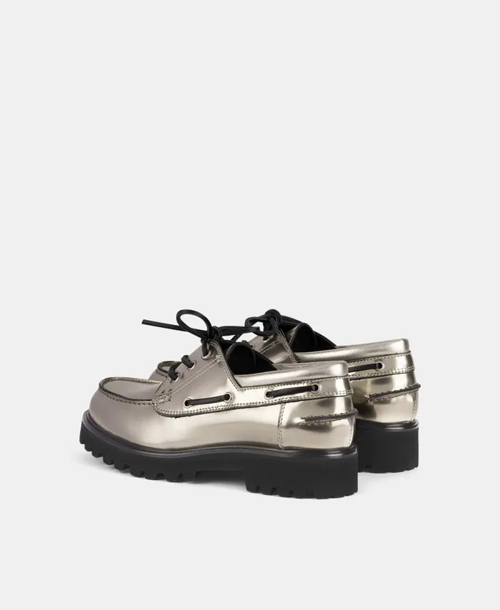 AGL Metallic Laceup Platinum Goldie Barca Women Flats
