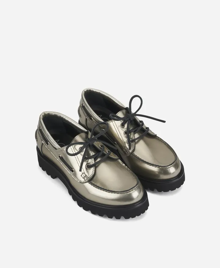 AGL Metallic Laceup Platinum Goldie Barca Women Flats