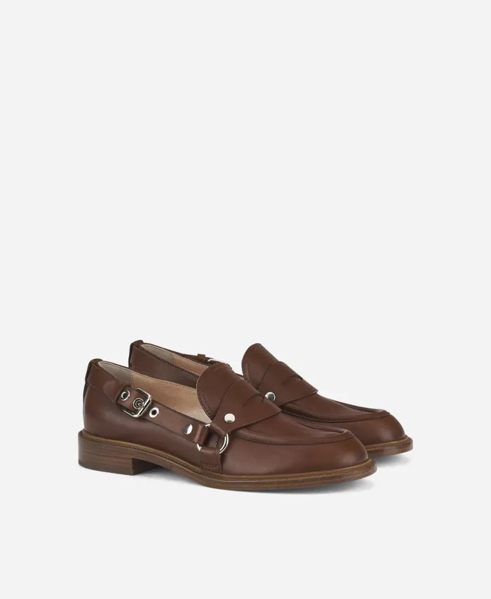 AGL Moccasin With Buckle Cognac Stephan Women Flats