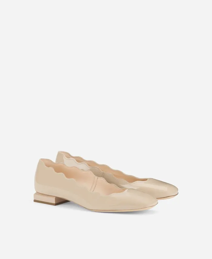 AGL Patent Ballet Flat Beige Angie L Wave Women Flats