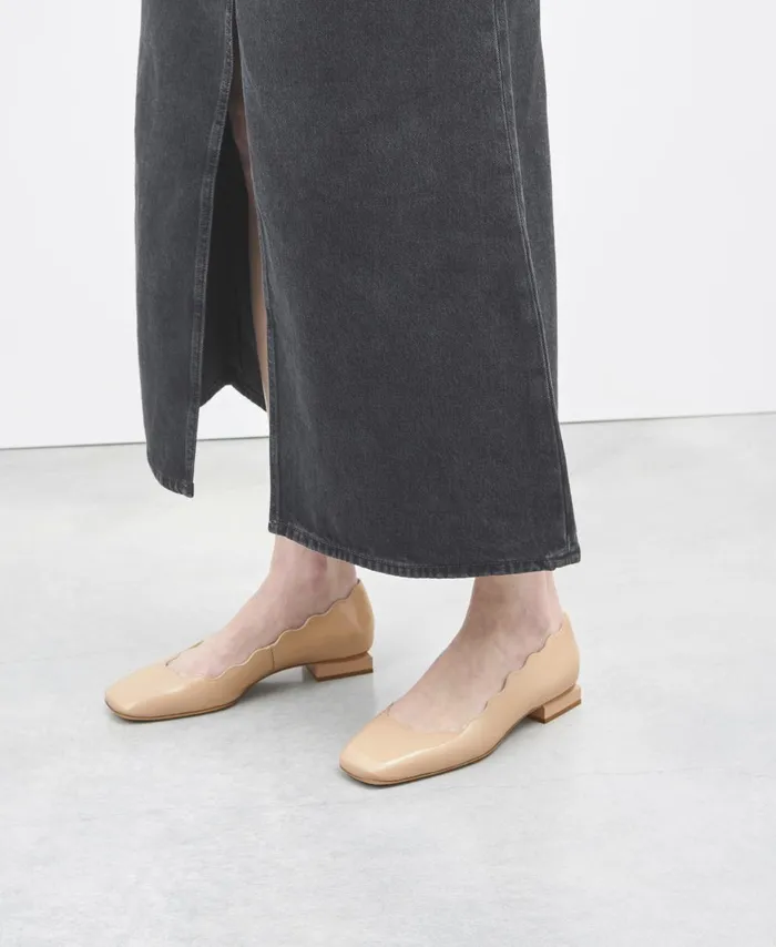 AGL Patent Ballet Flat Beige Angie L Wave Women Flats