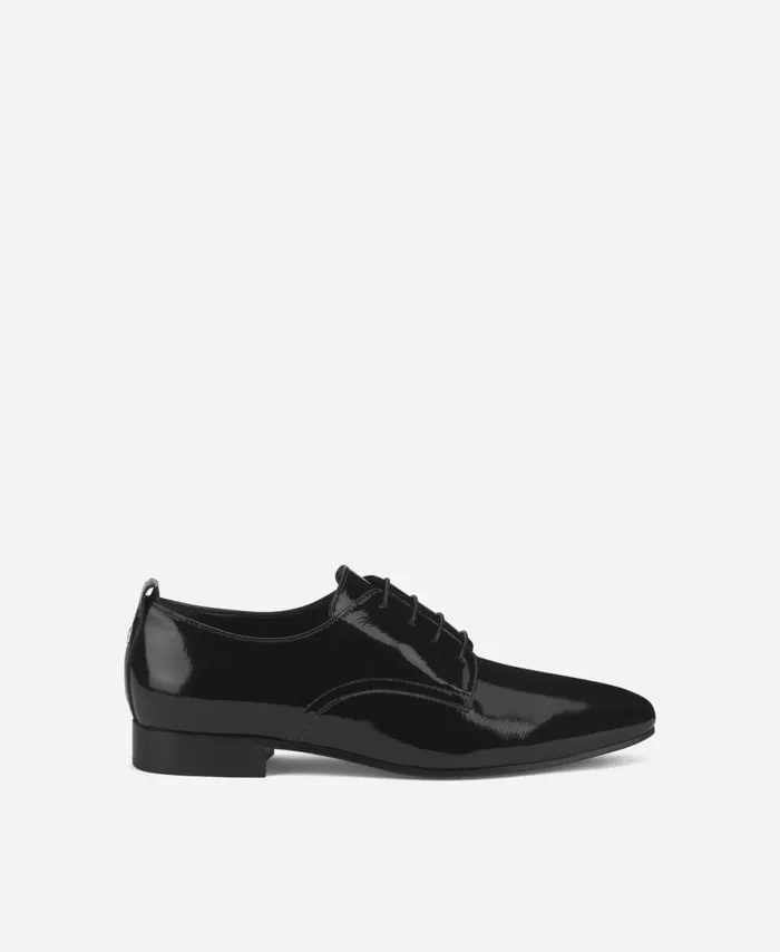 AGL Patent Leather Laceups Black Costanza Derby Women Flats