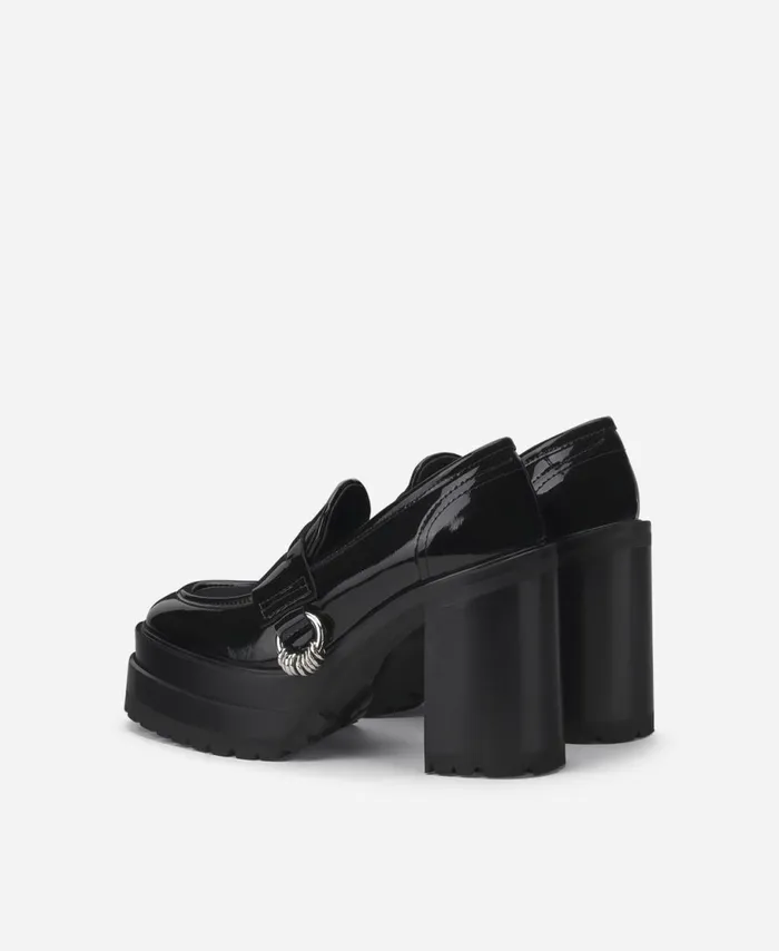 AGL Patent Leather Moccasin With Heel Black Tasky Women Heels