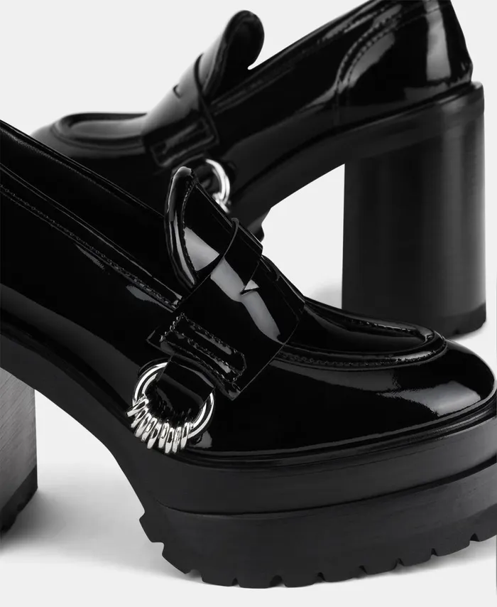 AGL Patent Leather Moccasin With Heel Black Tasky Women Heels