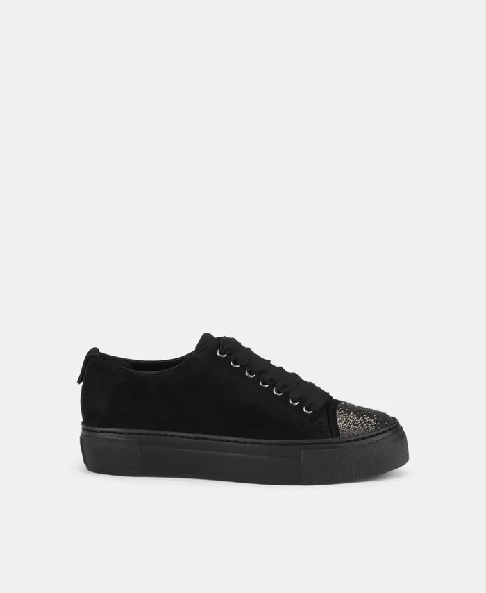 AGL Sneaker With Rhinestone Toe Cap Black Vananda Crystal Women Sneakers