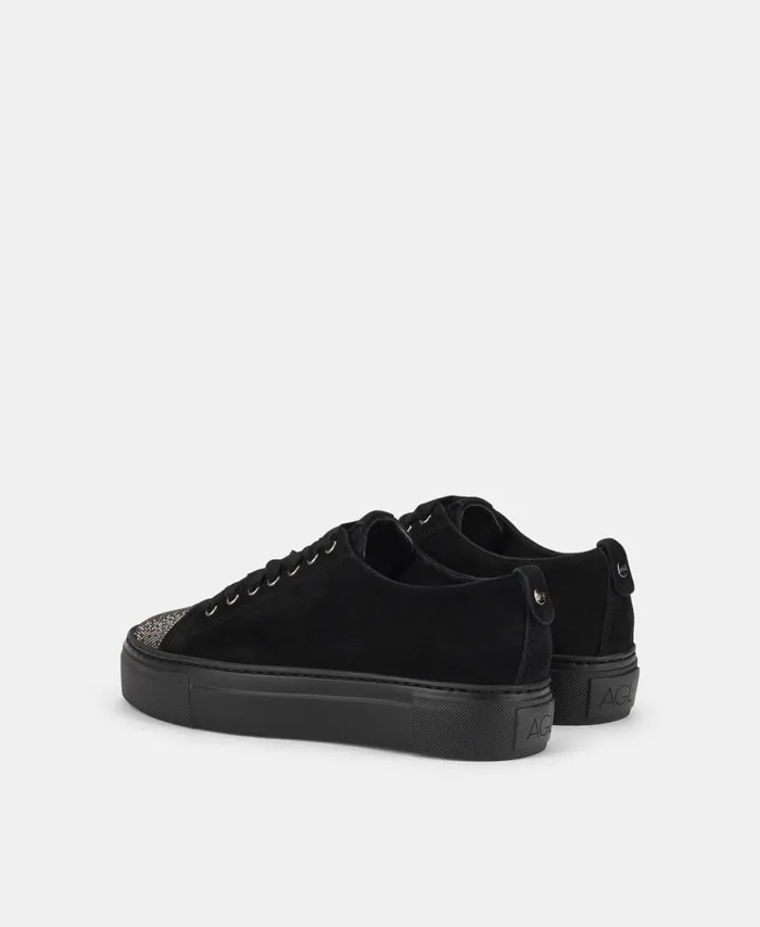 AGL Sneaker With Rhinestone Toe Cap Black Vananda Crystal Women Sneakers