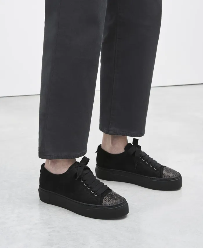AGL Sneaker With Rhinestone Toe Cap Black Vananda Crystal Women Sneakers