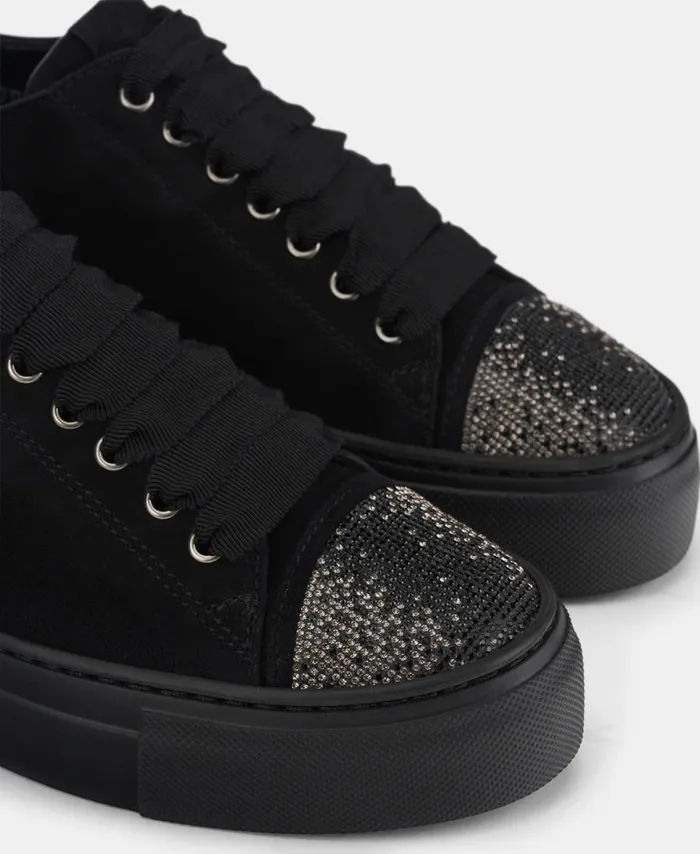 AGL Sneaker With Rhinestone Toe Cap Black Vananda Crystal Women Sneakers