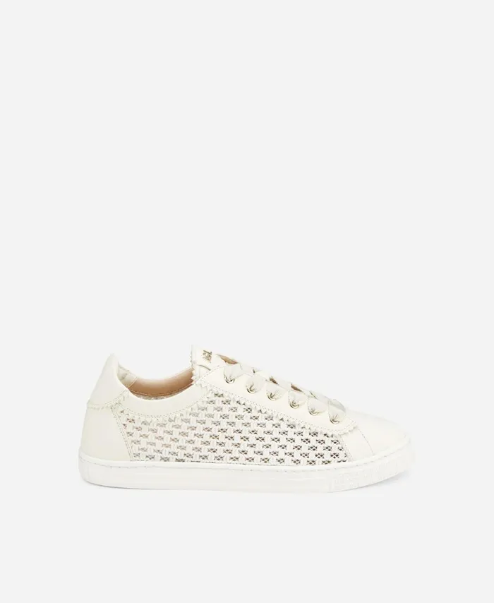 AGL Sneaker With Woven Texture White Sade Plots Women Sneakers