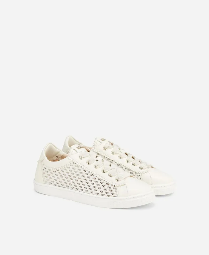 AGL Sneaker With Woven Texture White Sade Plots Women Sneakers