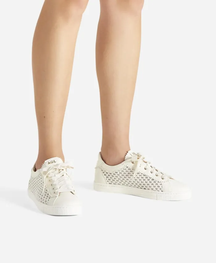 AGL Sneaker With Woven Texture White Sade Plots Women Sneakers