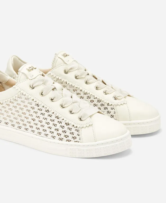 AGL Sneaker With Woven Texture White Sade Plots Women Sneakers