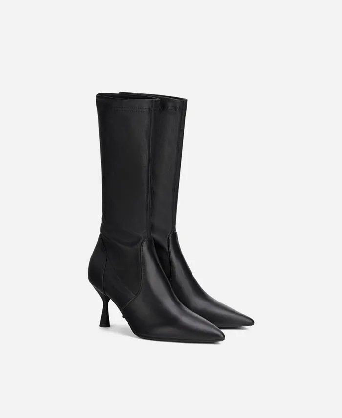 AGL Stretch Leather Bootie Black Lilly Women Booties