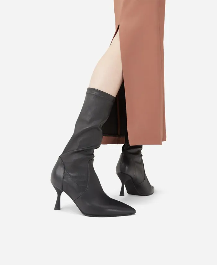 AGL Stretch Leather Bootie Black Lilly Women Booties