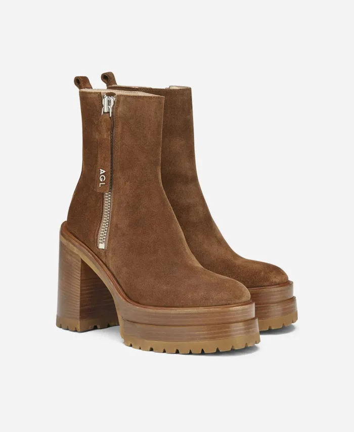 AGL Velour Ankle Boot Cognac Tora Women Booties