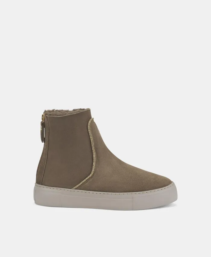 AGL Velour Sneaker With Rhinestones Taupe Meghan Warm Strass Women Sneakers