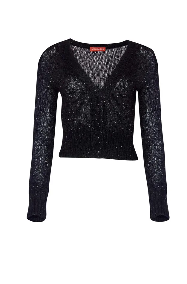 Altuzarra Isla Sequin Knit Cardigan Black Women Tops