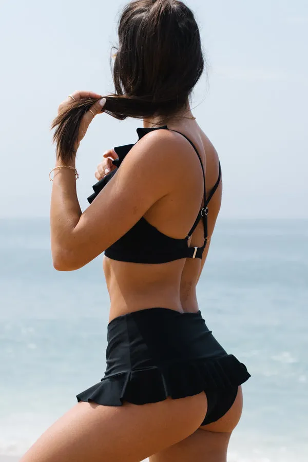 Beachsissi Bikini Women Black And Ruffle Shoulder Swim Skirt Bikini Set Black Beachsissi Bikini Women Black And Ruffle Shoulder Swim Skirt Bikini Set Black