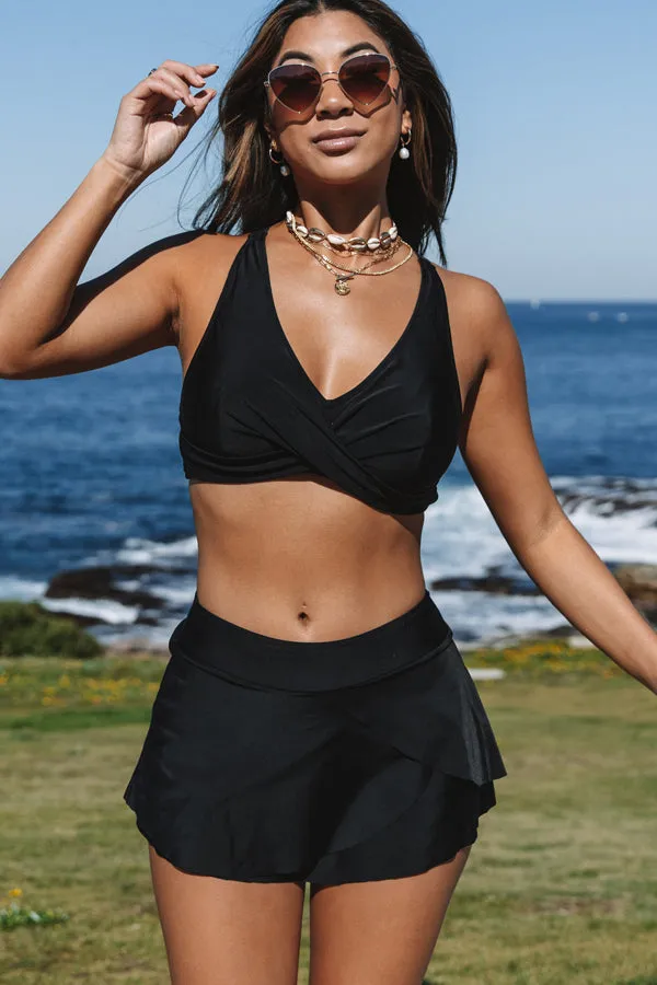 Beachsissi Bikini Women Black Twist Front Swim Skirt Bikini Set Black