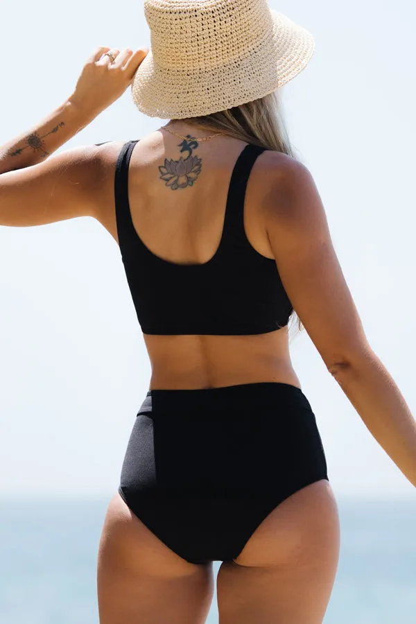 Beachsissi Bikini Women Solid Color High Waisted Bikini Set Black
