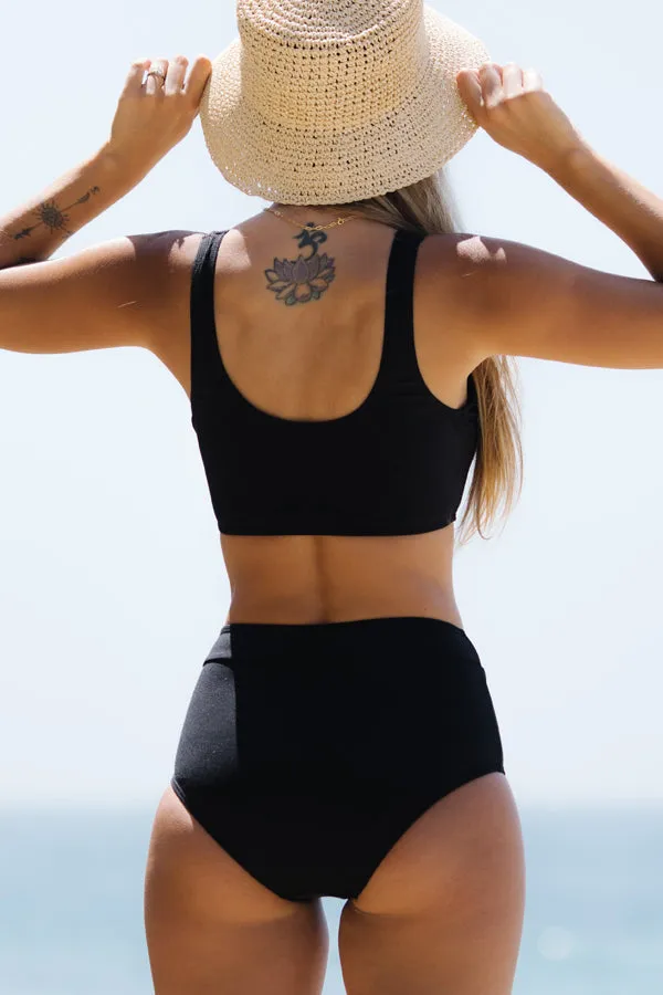 Beachsissi Bikini Women Solid Color High Waisted Bikini Set Black