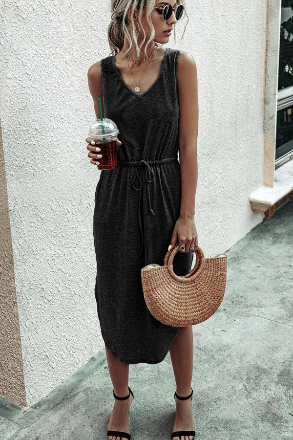 Beachsissi Dresses Women Asymmetric Hem Drawstring Waist Midi Casual Dress Army Green Beachsissi Dresses Women Asymmetric Hem Drawstring Waist Midi Casual Dress Army Green