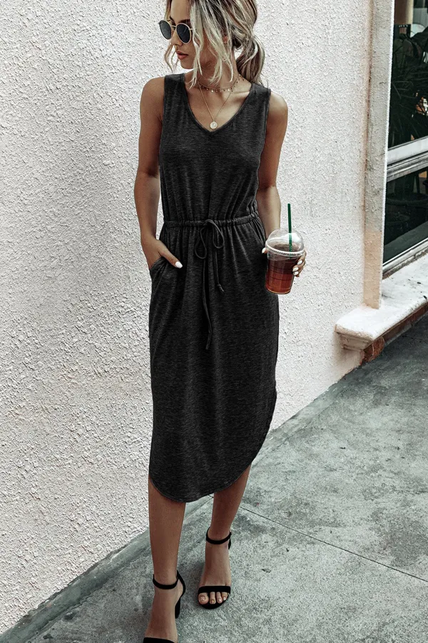 Beachsissi Dresses Women Asymmetric Hem Drawstring Waist Midi Casual Dress Army Green Beachsissi Dresses Women Asymmetric Hem Drawstring Waist Midi Casual Dress Army Green