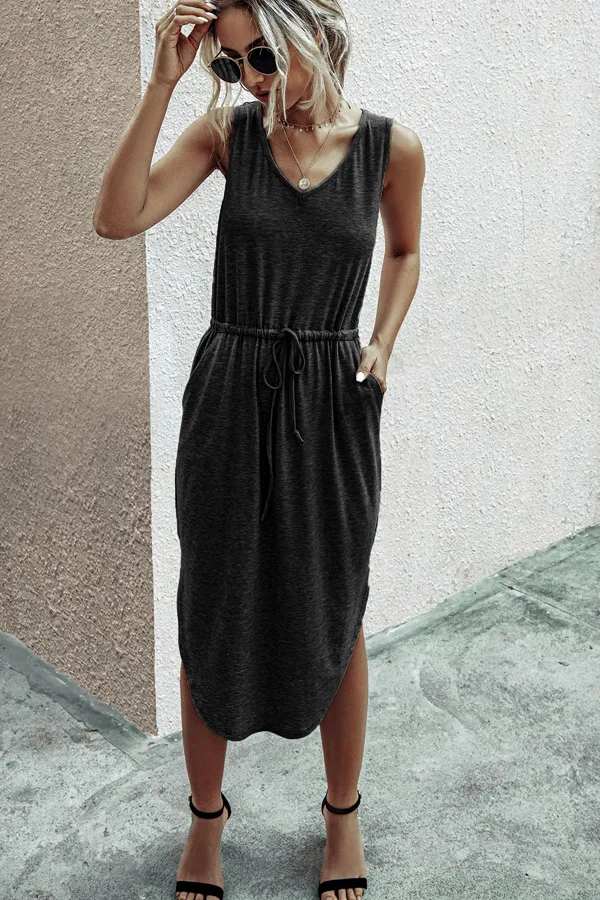 Beachsissi Dresses Women Asymmetric Hem Drawstring Waist Midi Casual Dress Army Green Beachsissi Dresses Women Asymmetric Hem Drawstring Waist Midi Casual Dress Army Green