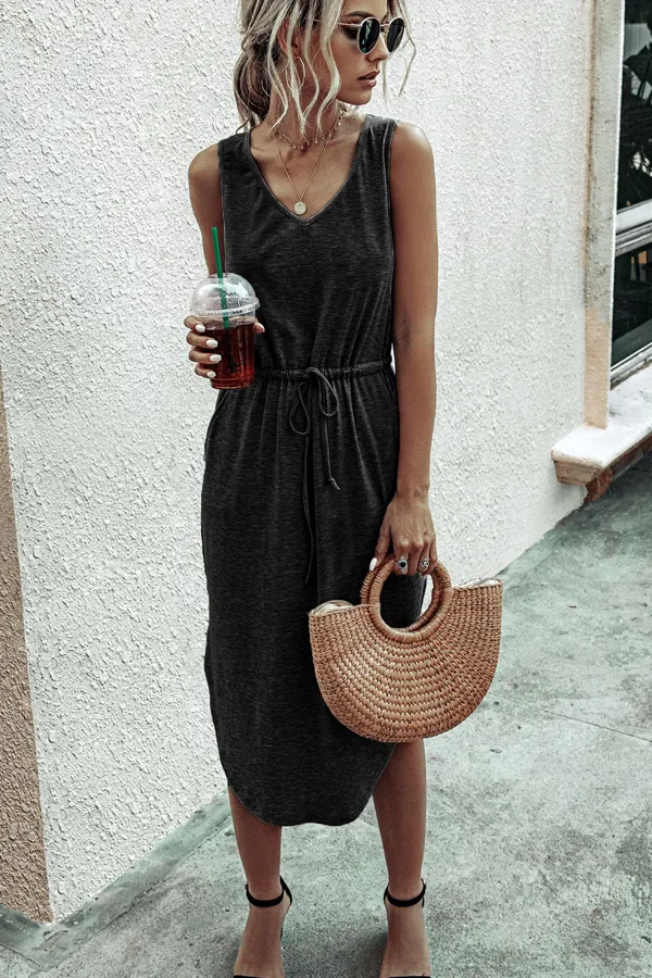 Beachsissi Dresses Women Asymmetric Hem Drawstring Waist Midi Casual Dress Army Green Beachsissi Dresses Women Asymmetric Hem Drawstring Waist Midi Casual Dress Army Green