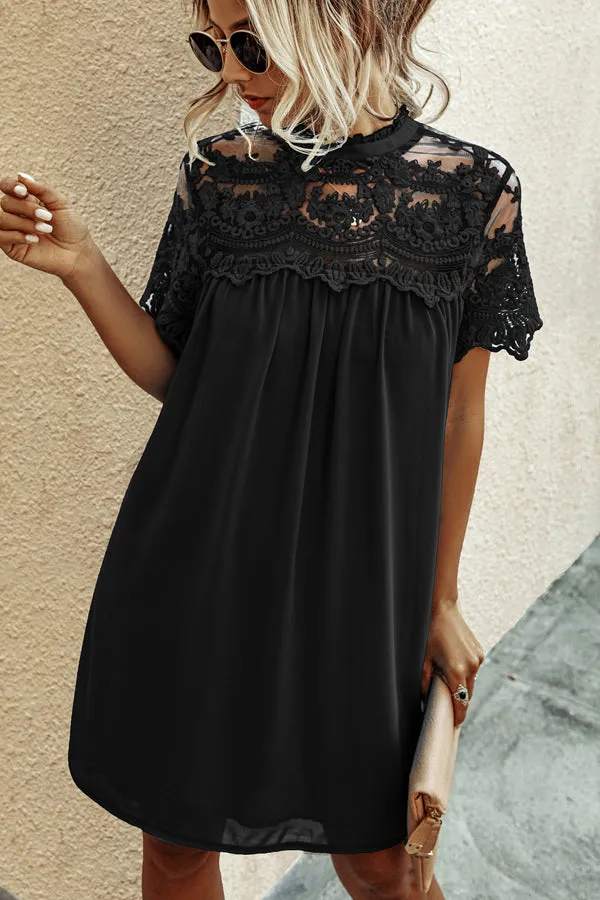 Beachsissi Dresses Women Chiffon Lace Solid Color Mini Dress Black