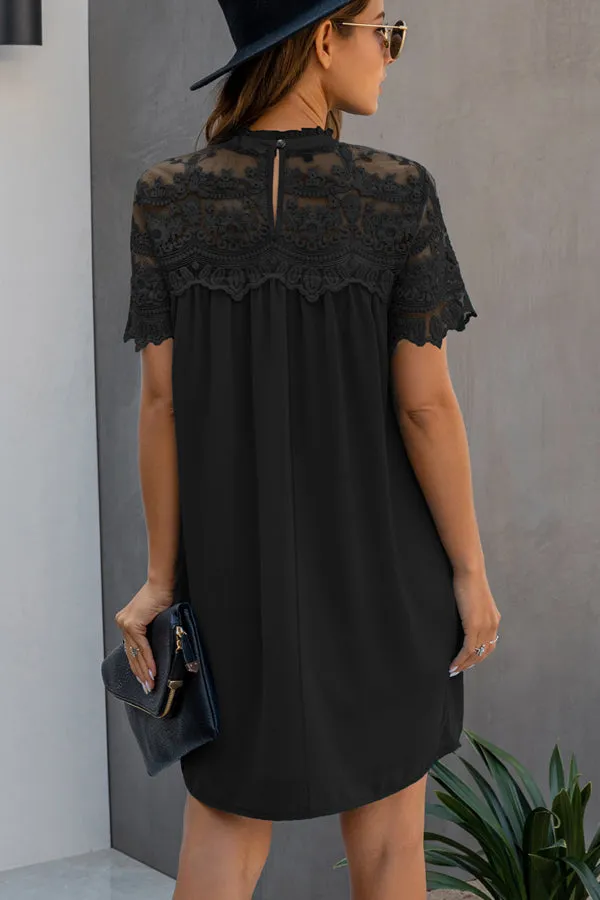 Beachsissi Dresses Women Chiffon Lace Solid Color Mini Dress Black