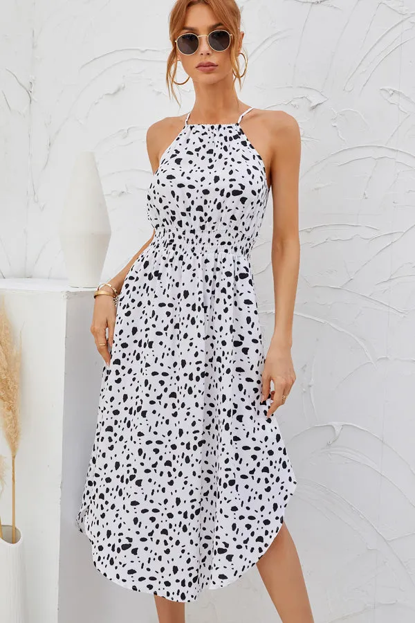 Beachsissi Dresses Women Dot Print Halter Neck Sleeveless Midi Dress White