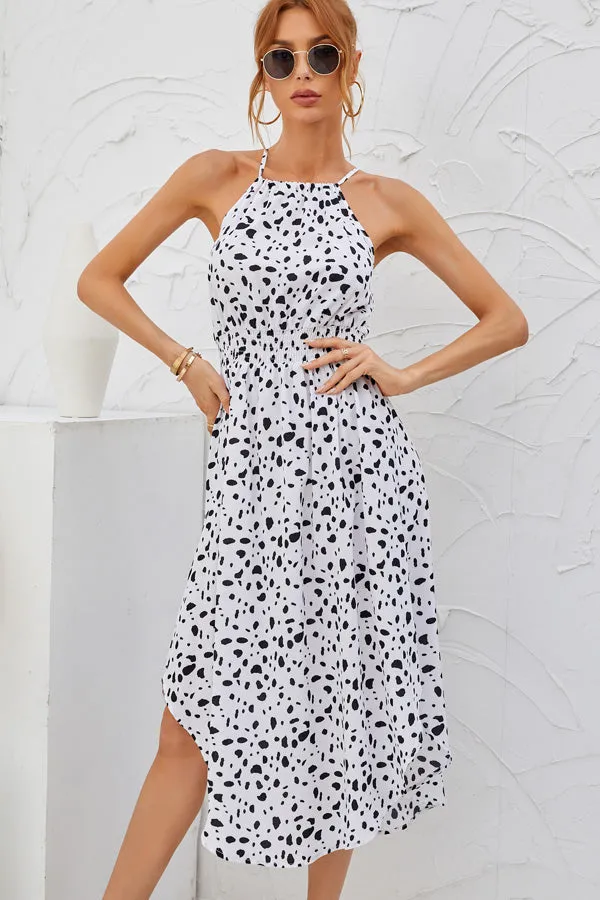Beachsissi Dresses Women Dot Print Halter Neck Sleeveless Midi Dress White