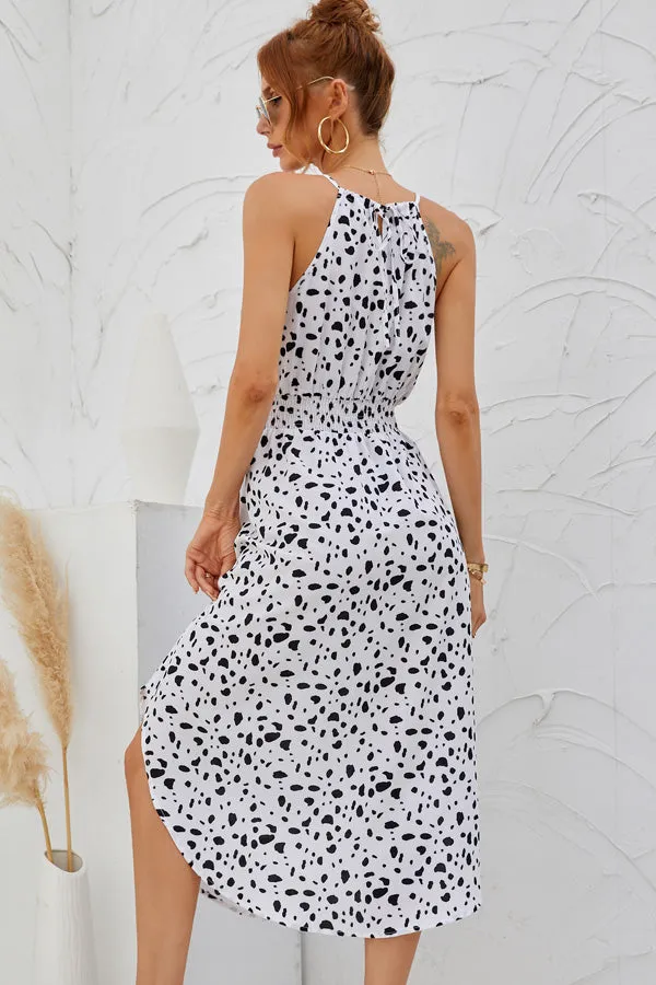 Beachsissi Dresses Women Dot Print Halter Neck Sleeveless Midi Dress White