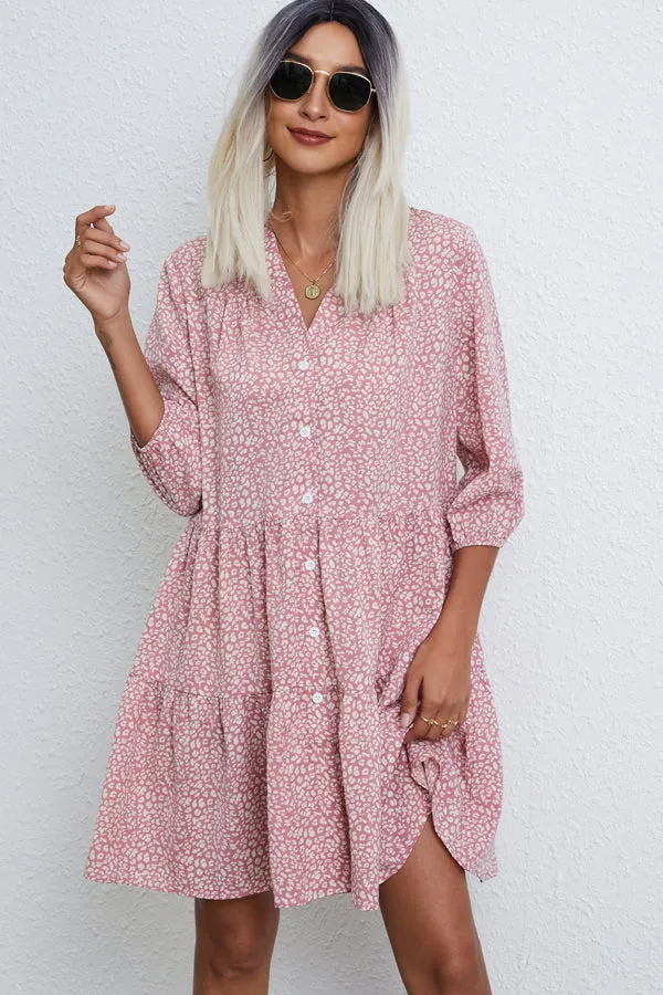 Beachsissi Dresses Women Fashion Dot Print Ruffle Hem Mini Dress Pink