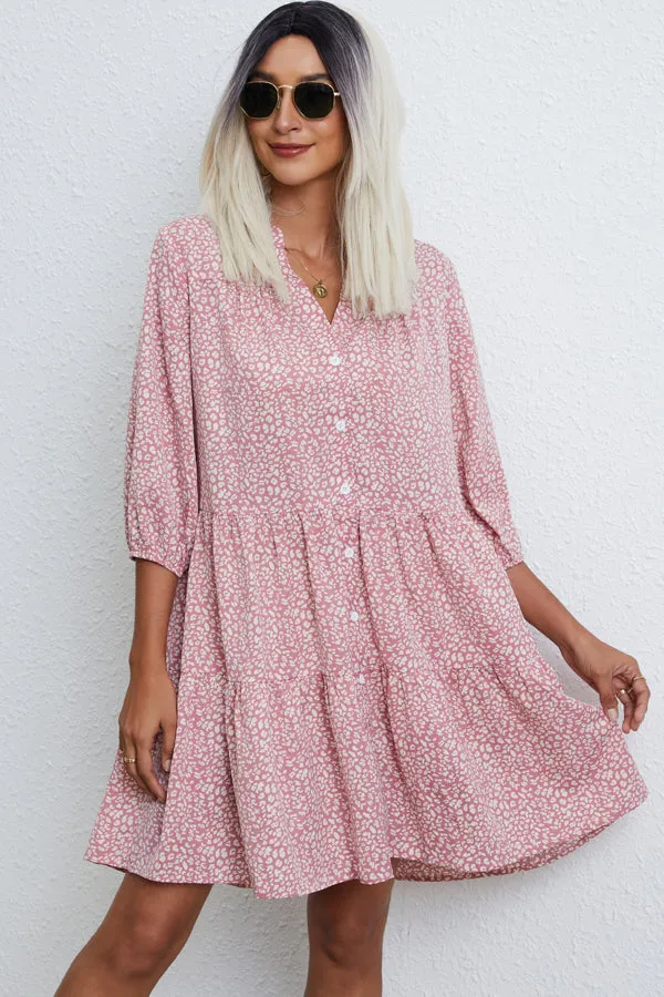 Beachsissi Dresses Women Fashion Dot Print Ruffle Hem Mini Dress Pink