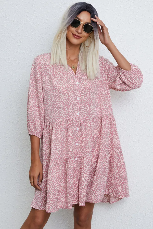 Beachsissi Dresses Women Fashion Dot Print Ruffle Hem Mini Dress Pink