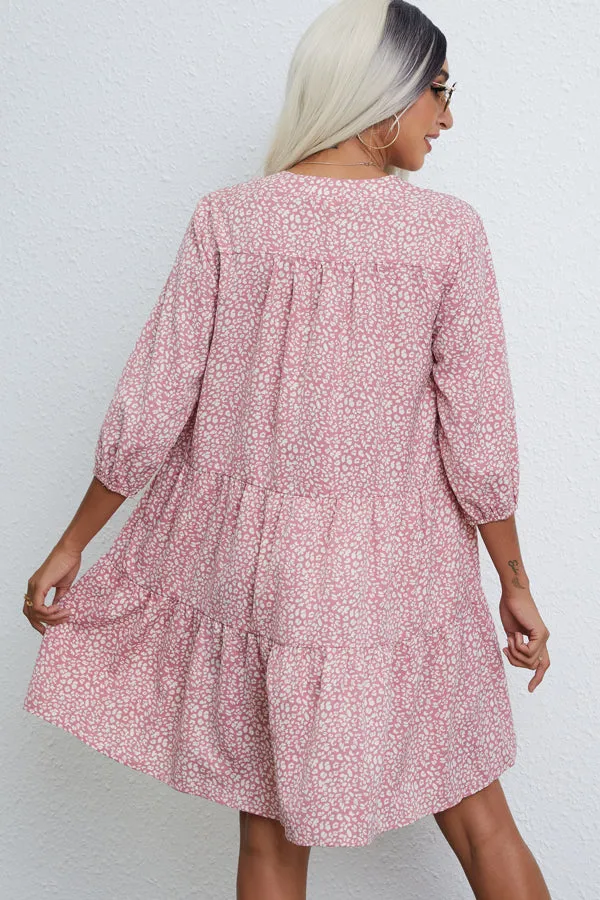 Beachsissi Dresses Women Fashion Dot Print Ruffle Hem Mini Dress Pink