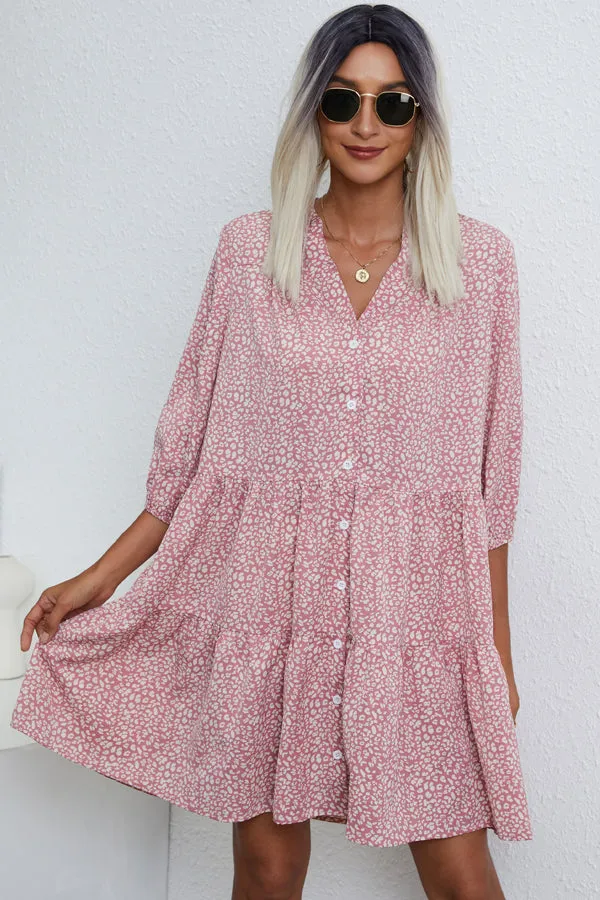 Beachsissi Dresses Women Fashion Dot Print Ruffle Hem Mini Dress Pink
