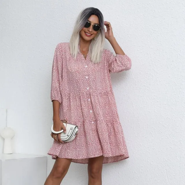 Beachsissi Dresses Women Fashion Dot Print Ruffle Hem Mini Dress Pink