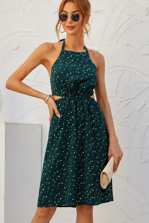 Beachsissi Dresses Women Fashion Leopard Print Halter Neck Backless Dress Green Beachsissi Dresses Women Fashion Leopard Print Halter Neck Backless Dress Green