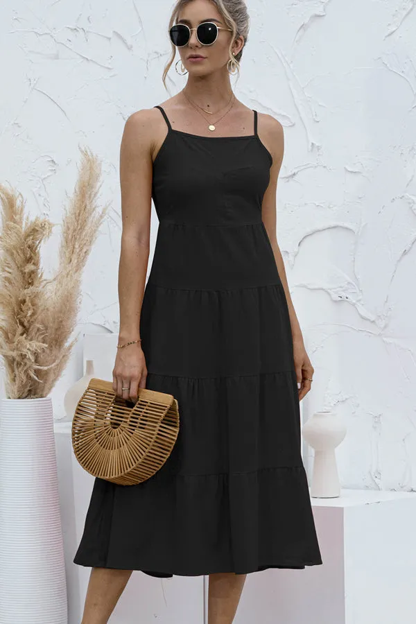 Beachsissi Dresses Women Fashion Solid Color Sleeveless Tie Back Dress Black