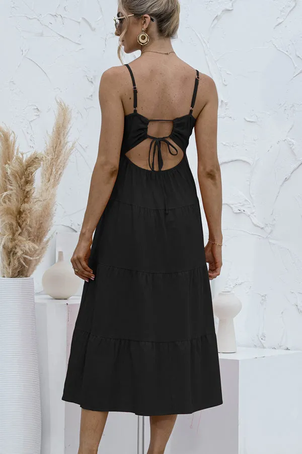 Beachsissi Dresses Women Fashion Solid Color Sleeveless Tie Back Dress Black Beachsissi Dresses Women Fashion Solid Color Sleeveless Tie Back Dress Black