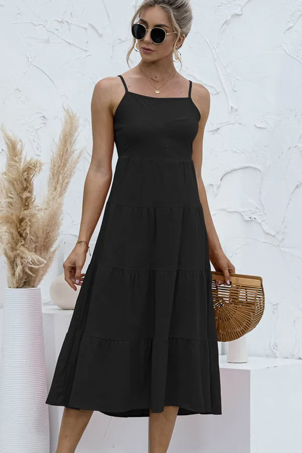 Beachsissi Dresses Women Fashion Solid Color Sleeveless Tie Back Dress Black Beachsissi Dresses Women Fashion Solid Color Sleeveless Tie Back Dress Black