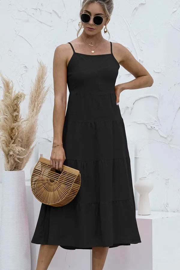 Beachsissi Dresses Women Fashion Solid Color Sleeveless Tie Back Dress Black Beachsissi Dresses Women Fashion Solid Color Sleeveless Tie Back Dress Black