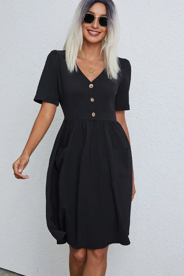 Beachsissi Dresses Women Fashion Solid Color V Neck Casual Dress Black