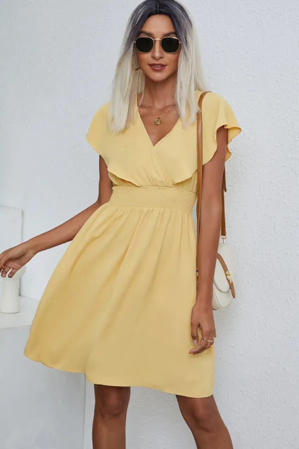 Beachsissi Dresses Women Fashion Solid Color V Neck Casual Dress Yellow