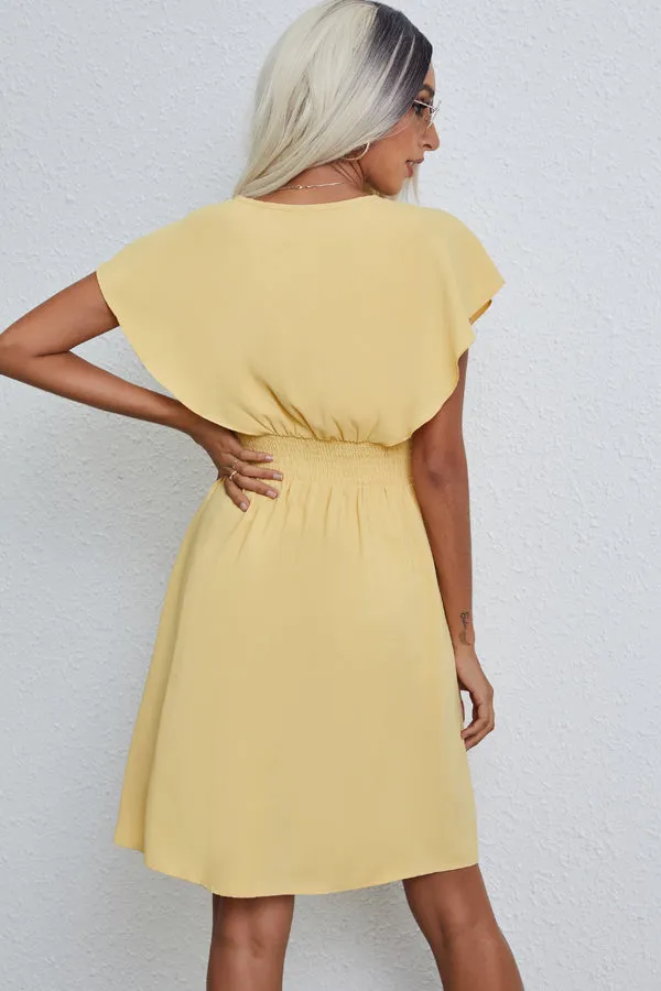Beachsissi Dresses Women Fashion Solid Color V Neck Casual Dress Yellow