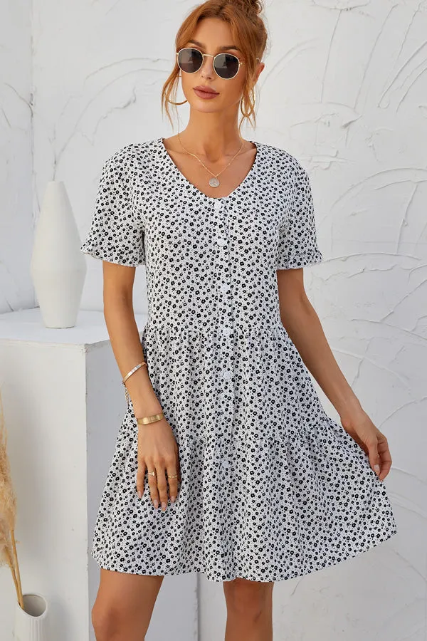 Beachsissi Dresses Women Floral Print Ruffled Short Sleeve Casual Dress White Beachsissi Dresses Women Floral Print Ruffled Short Sleeve Casual Dress White